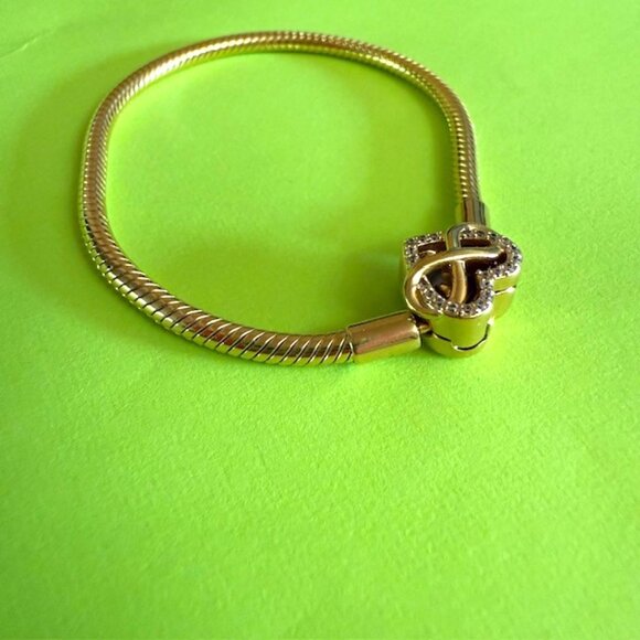 Pandora 14K GOLD Sparkling Infinity Heart Clasp Snake Chain Bracelet - Picture 3 of 10